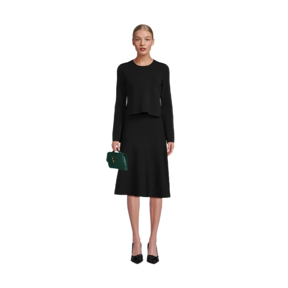 Theory Two Layer Midi Dress Compact Crepe Black Size Medium NWT